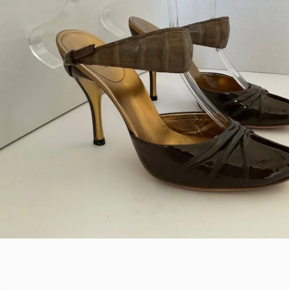 Gucci Tom Ford Women's Brown Peep Toe Patent Leather Heels